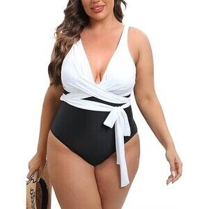 Hysenm Plus Size Bathing Suit Women 4X One Piece Swimsuit Black White TummyContr